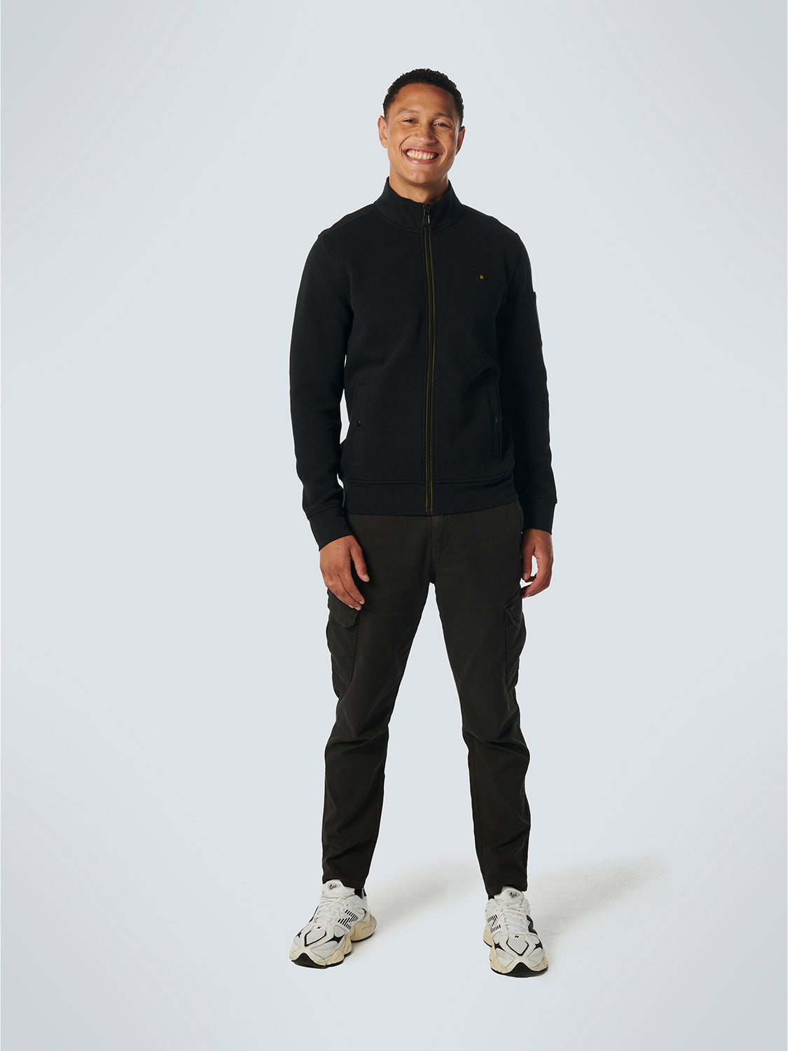 No Excess - Full Zip Jacquard Sweater - Stone or Black