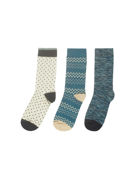 No Excess - Sock Gift Box - 3 Pack - Teal/Cream Multi