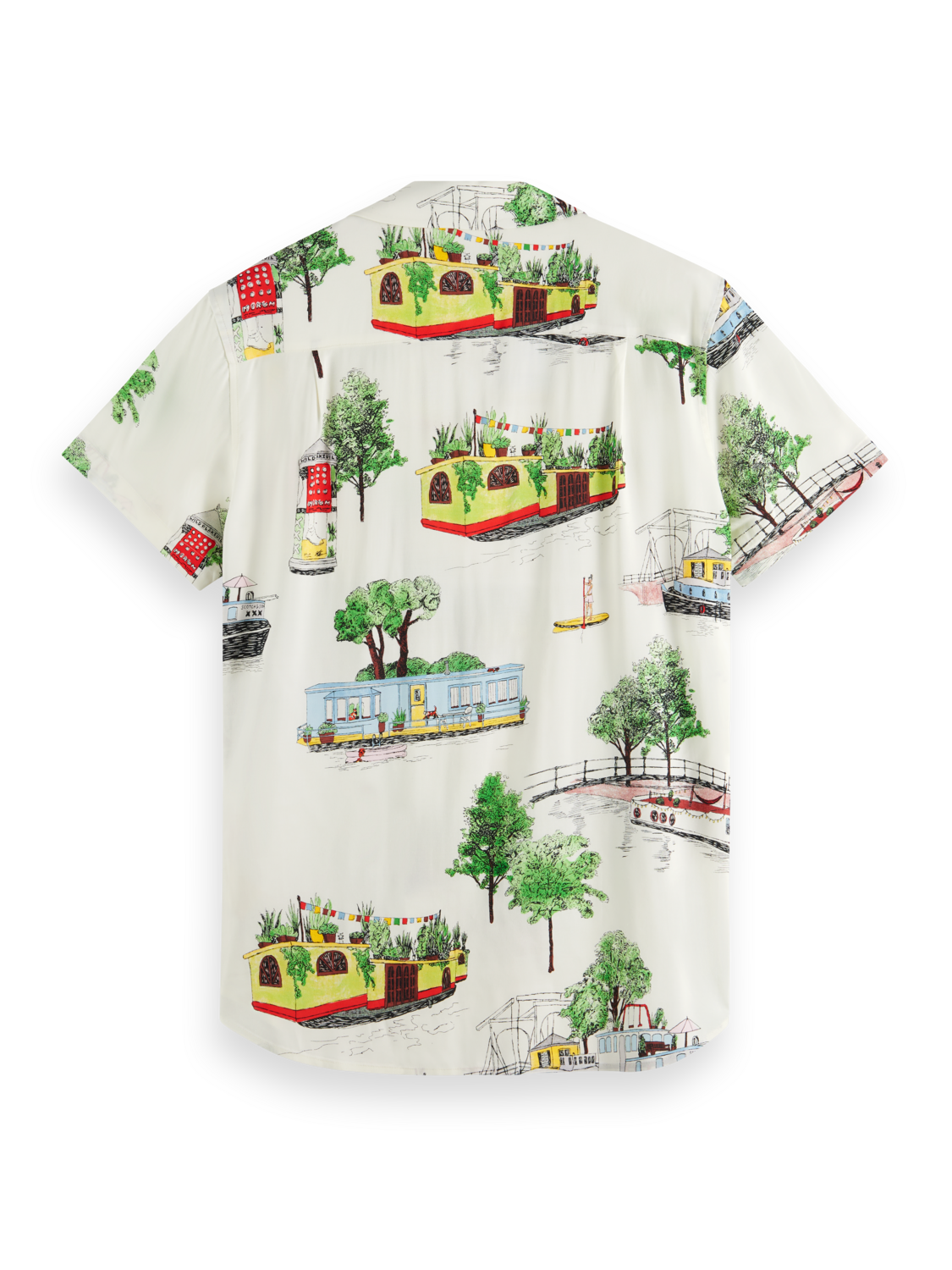 Scotch & Soda - Printed Short Sleeved Shirt - Cream with Canal Boats