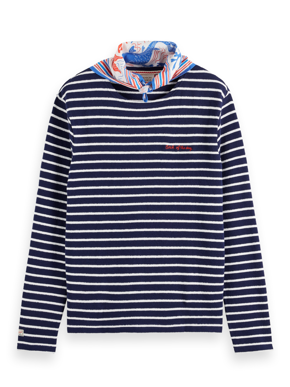 Scotch & Soda - Striped Long Sleeved Tee with Neckerchief - Navy/White