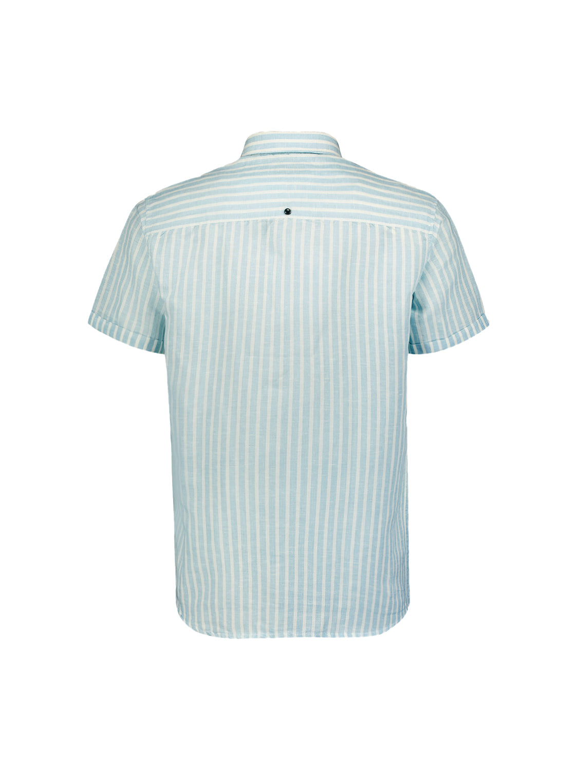 No Excess - Linen Blend Striped Short Sleeved Shirt - Sky