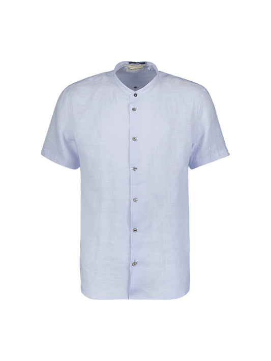 No Excess - Grandad Collar Short Sleeved Shirt - Sky