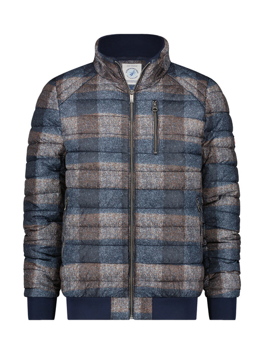 A Fish Named Fred - Padded Printed Jacket - Navy/Fawn Check