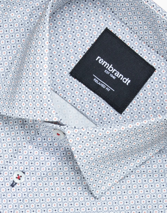 Rembrandt - Sinatra Shirt - White & Navy Geo Star