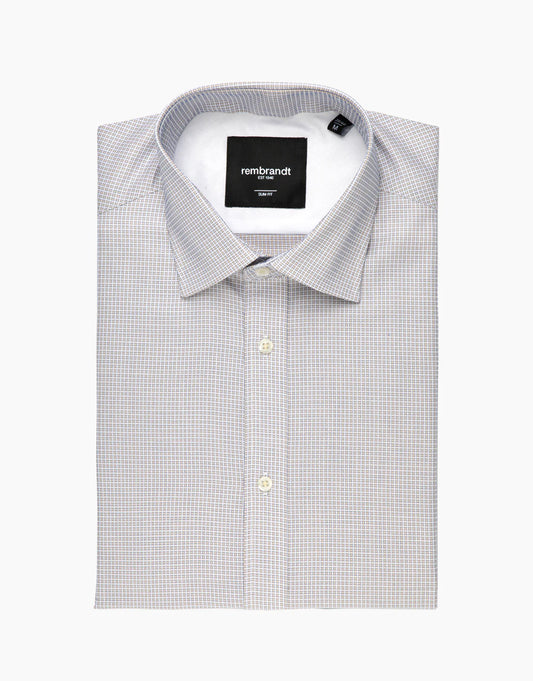 Rembrandt - London Shirt - Blue & Beige Microdesign