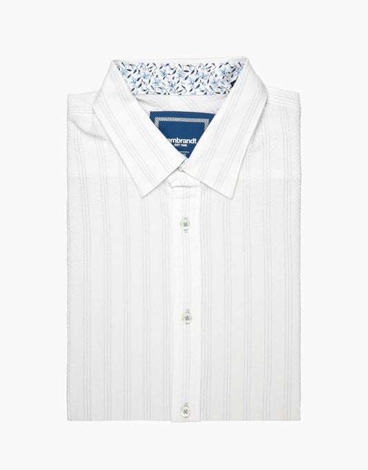 Rembrandt - Waihi Seersucker Short Sleeved Shirt - White Stripe