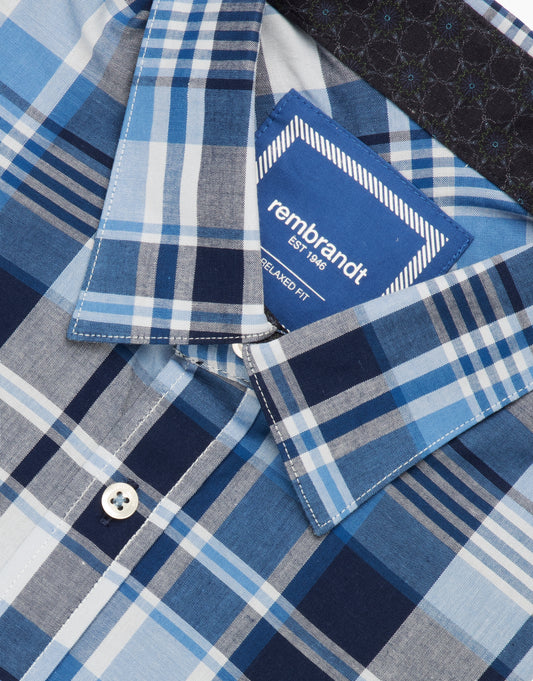 Raglan Short Sleeved Shirt - Blue & Navy Check