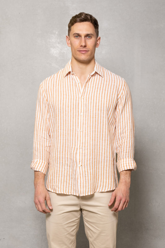 Cutler & Co - Blake Shirt - Striped Linens - Blue or Orange