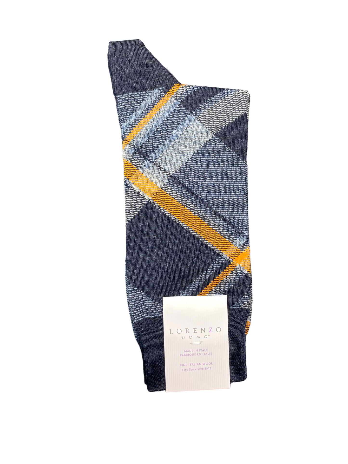 Lorenzo Uomo Socks - Diagonal Plaid - Navy or Grey