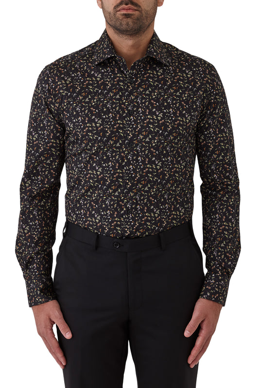 Cambridge - Carlton Shirt - Black Mini Floral