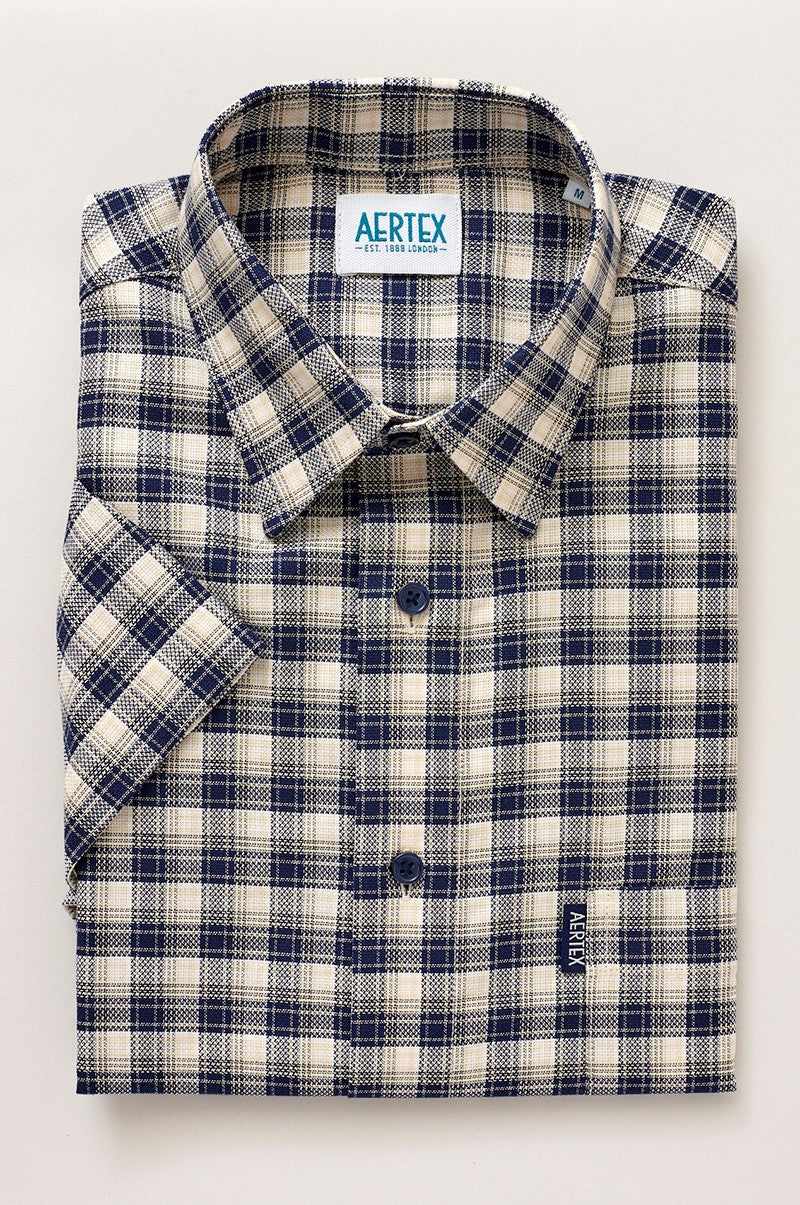 Aertex - Taunton Polo - Sand/Navy Check